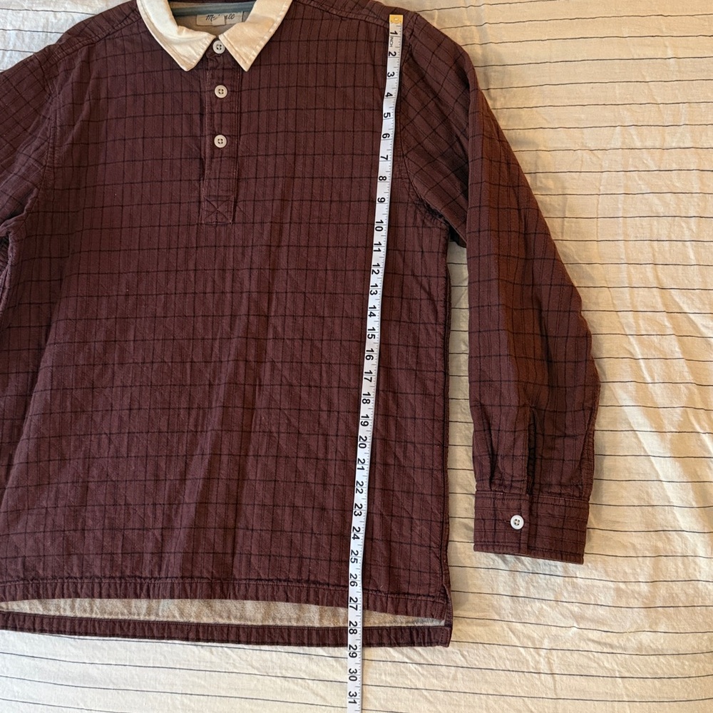 Madewell Burgundy Check Rugby Polo with Cream Collar - Picture 7 of 7
